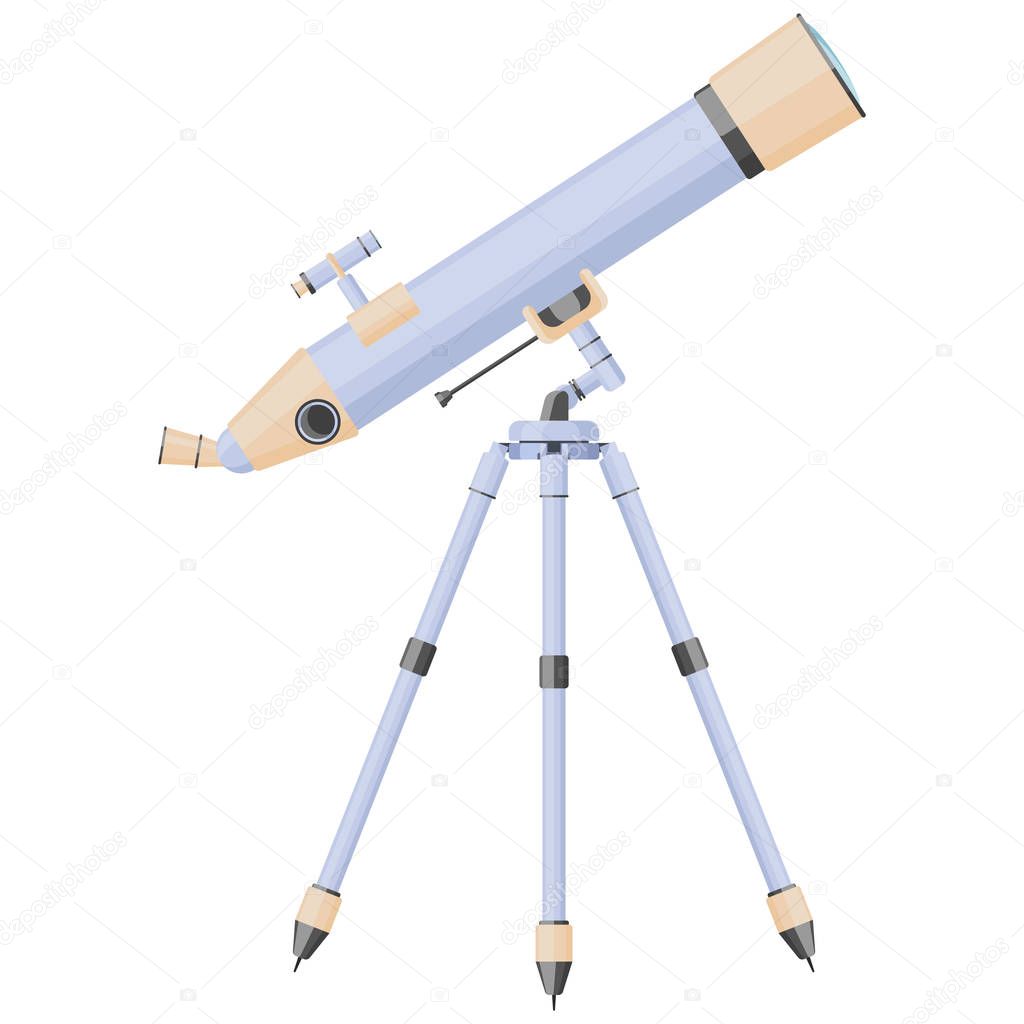Illustration of a telescope aimed at the stars. Vector on white background.