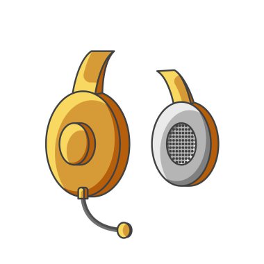 Simgesi sarı kulaklık mikrofon ile. Beyaz arka plan üzerinde vektör çizim