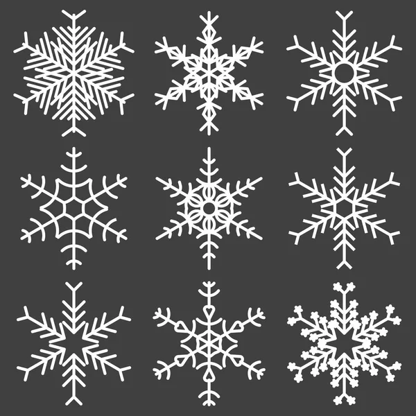 Σύνολο εικονιδίων νιφάδες χιονιού. Διάνυσμα σε ένα γκρίζο φόντο. — Διανυσματικό Αρχείο