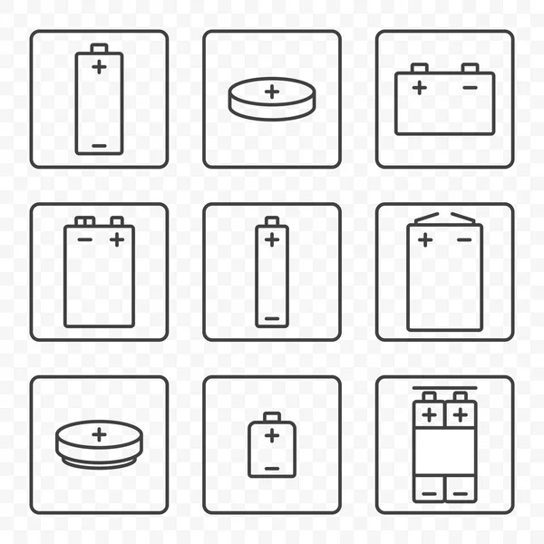 Uppsättning av kontur batteriikoner. Vektor på transparent bakgrund. Varje ikon i en separat ram. — Stock vektor