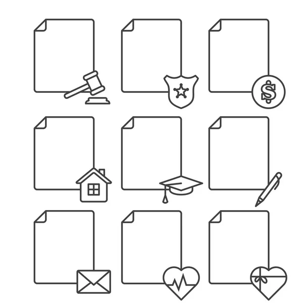 Conjunto de iconos de documentos en blanco para diversos servicios, instituciones y estructuras. Vector sobre fondo blanco. Opción 1 . — Vector de stock