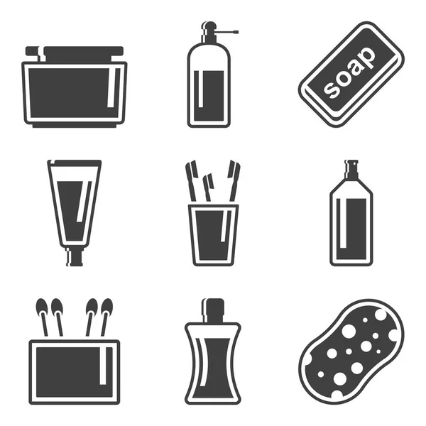 Establecer iconos de productos de higiene en el baño. Vector sobre fondo blanco . — Archivo Imágenes Vectoriales