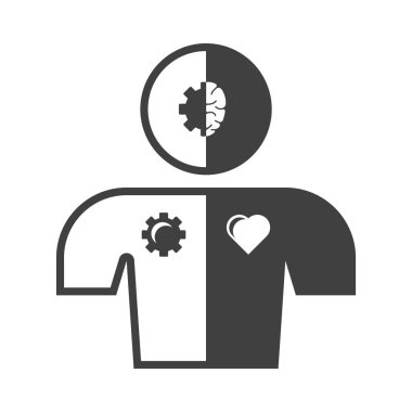 Simge yarı insan - yarı robot. Beyaz arka plan üzerinde vektör