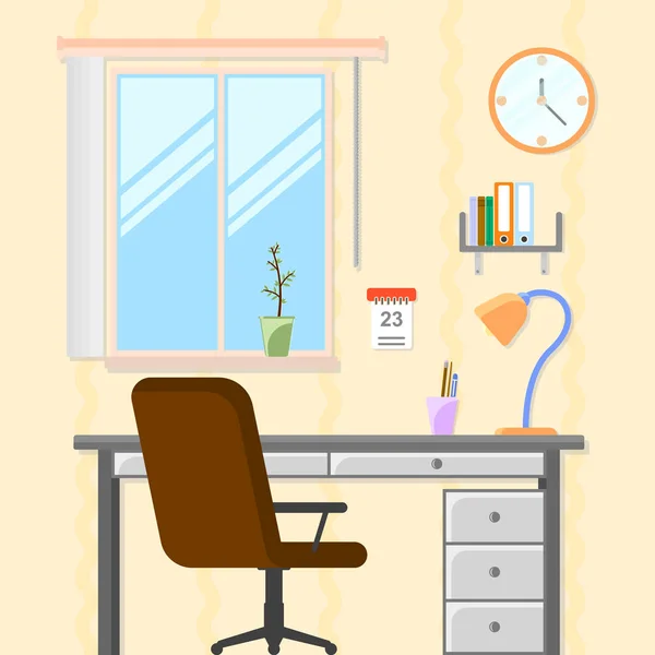 Room with table and chair. Workplace for teaching and learning. Vector illustration. — Stock Vector