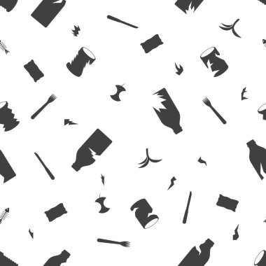 Çöp atıkları sorunsuz desen. Beyaz arka planda vektör.