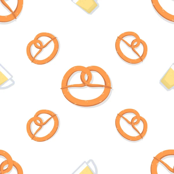 Mug with beer and pretzel. Seamless pattern. Vector illustration on white background. — Stock Vector