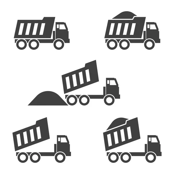 Dump truck icons set. Vector op witte achtergrond. — Stockvector