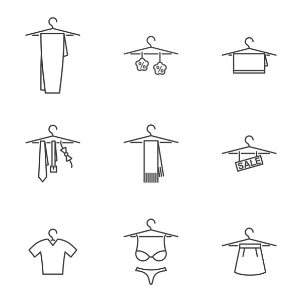 Icon set of things on a hanger. Vector on white background. — Stock Vector