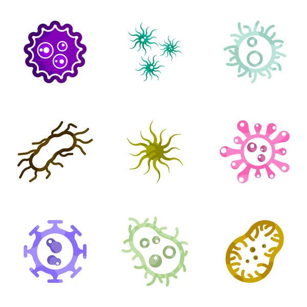 Set ikon warna virus dan bakteri. Vektor pada latar belakang putih . - Stok Vektor