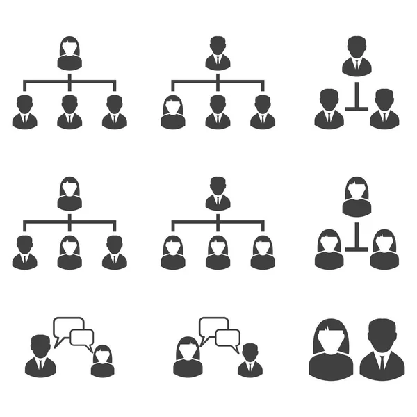 Набор бизнес-икон. Иерархическая структура. Отряд под контролем мужчин и женщин. Вектор на белом фоне . — стоковый вектор