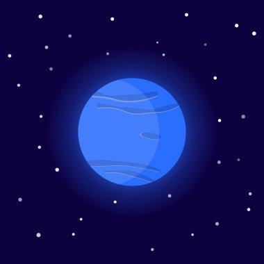 Neptün Gezegeni. Kozmik arka planda karikatür vektör illüstrasyon.