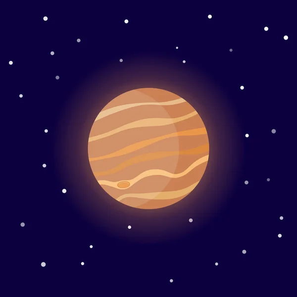 Planeten Jupiter. Tecknad vektor illustration på den kosmiska bakgrunden. — Stock vektor