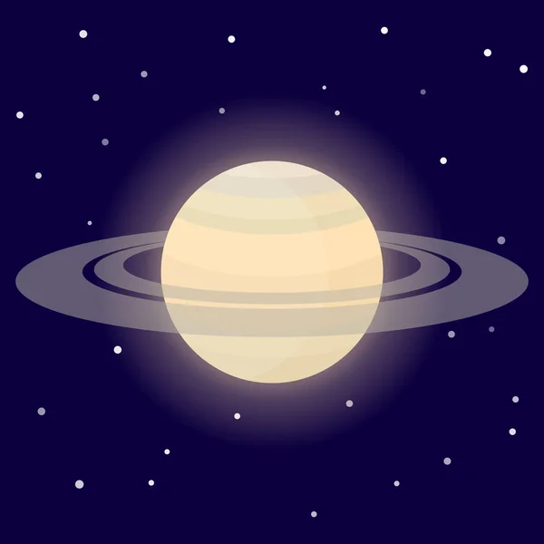 Planet Saturn. Cartoon vector illustration on the cosmic background. — Stock Vector