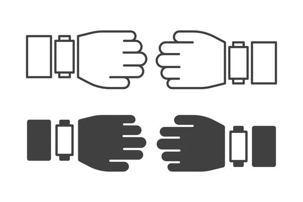 Иконка фитнес-браслет на руке. Несколько вариантов изображения. Вектор на белом фоне . — стоковый вектор