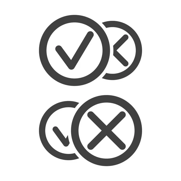 Selection icons set. Yes and no. A cross and a check mark. Vector on a white background. — 스톡 벡터