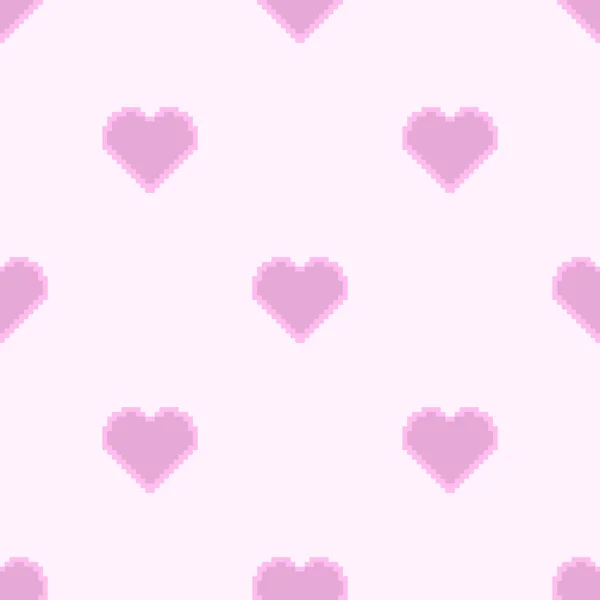 Seamless Pattern Pixel Pink Hearts Gently Pink Background Cartoon Vector — Stock Vector