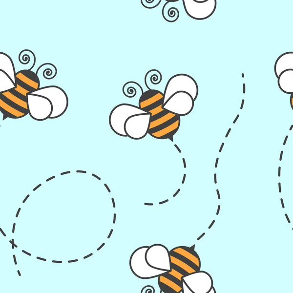 Pola Mulus Dengan Gambar Lebah Kartun Dengan Lintasan Penerbangan Mereka - Stok Vektor
