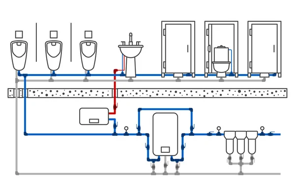 Illustration Public Toilet Room Detailed Layout Supply Networks Water Supply — Stock Vector