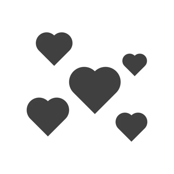 Ikona souboru srdcí různých velikostí roztroušených po celé oblasti. Izolovaný vektorový glyf na bílém pozadí. — Stockový vektor