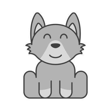 Gri renkli şirin bir köpek yavrusu. Tatmin olmuş bir yüz. Beyaz arkaplanda izole vektör illüstrasyonu.