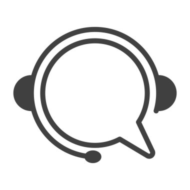 Çağrı merkezi simgesi. Mikrofonlu bir sohbet baloncuğunun minimalist doğrusal performansı. Beyaz arkaplanda izole edilmiş vektör.