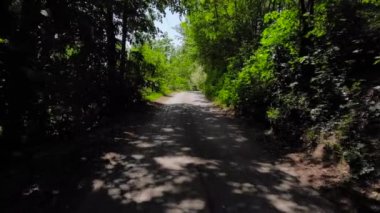 Drone ormanıyla çevrili dağ köy yolu bir kadeh. 4 k (Uhd vurdu).