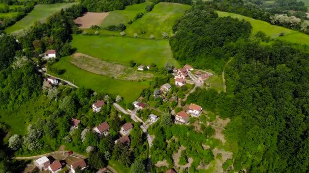 Hava Dron Ormanıyla Çevrili Doğu Avrupa Dağ Köyü Atış Yaz — Stok video