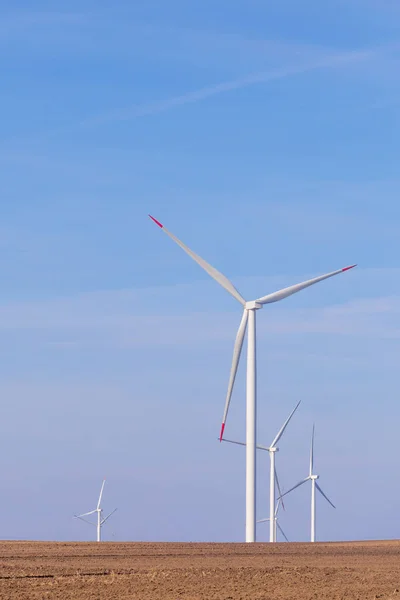 Windmill Turbine Farm Partly Cloudy Blue Sky Background Renewable Energy — Stock Photo, Image