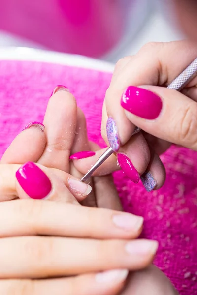 Manicurist Remove Polish Nails Nail Salon Royalty Free Stock Images