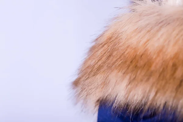 Close up of blue jacket with fur , winter fashion outfit. Jacket isolated on white background. — Stock Photo, Image