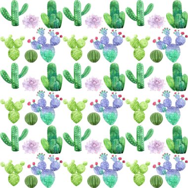 Suluboya kaktüsler ve sulu desen