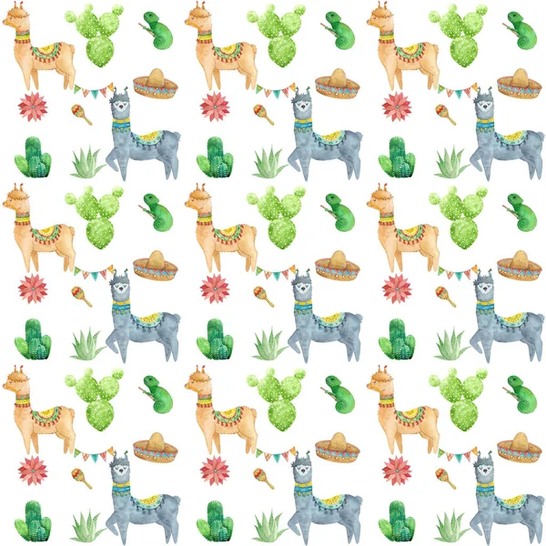 Suluboya alpaka ve kaktüs desen