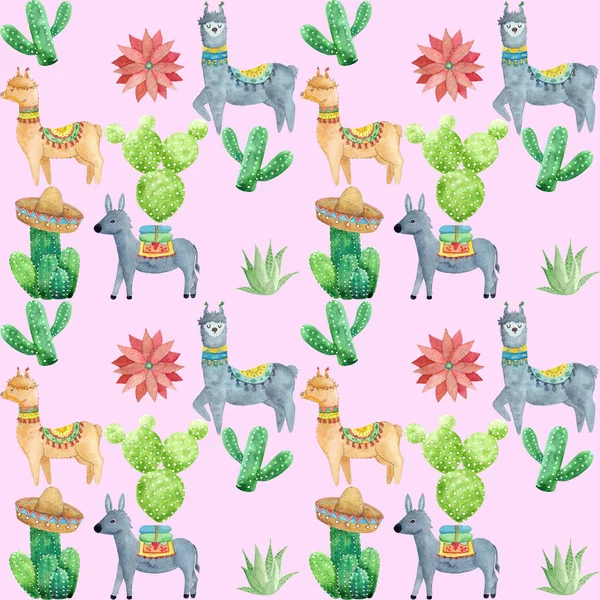 Suluboya Lama ve kaktüsler desen