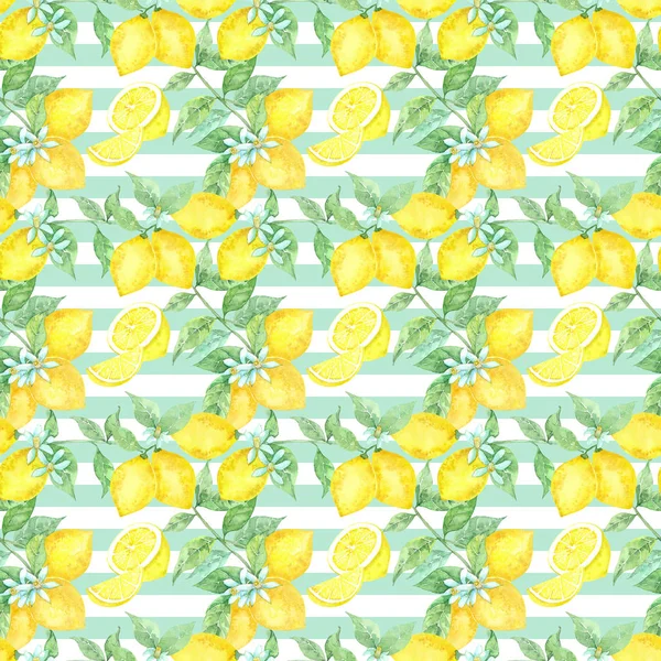 Aquarelle Motif Sans Couture Avec Des Citrons — Photo