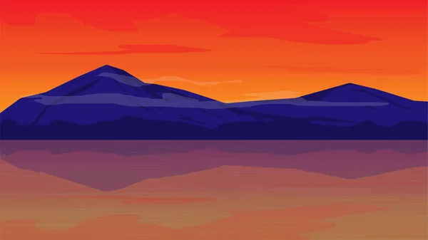 夜は山の風景を背景にオレンジ色の空夜に美しい場所 風景ベクトル デザイン — ストックベクタ