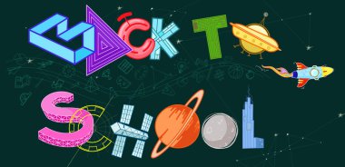 Ek metin için boş alan ile çeşitli tasarım öğeleri okul tipografi afiş yüksek ayrıntılı fütüristik geri