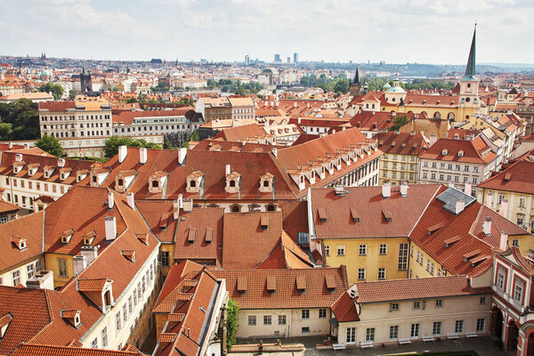 Panoramic view of the roofs of Prague