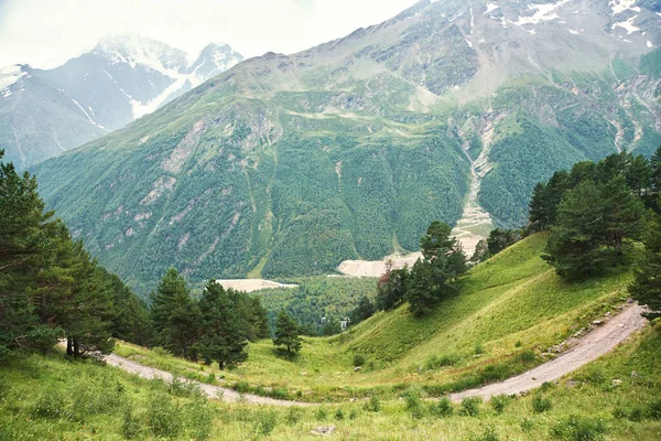 风景秀丽的山川景观，云、林、草. — 图库照片