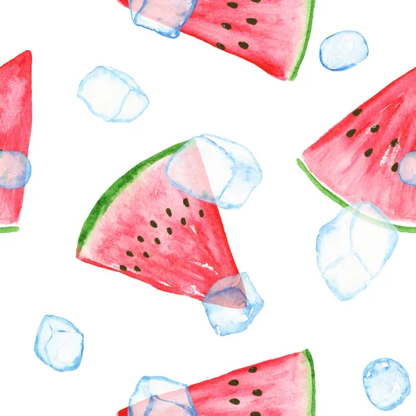 Vattenmelon Skivor Sömlösa Mönster Abstrakt Akvarell Hand Dras Illustration För — Stockfoto