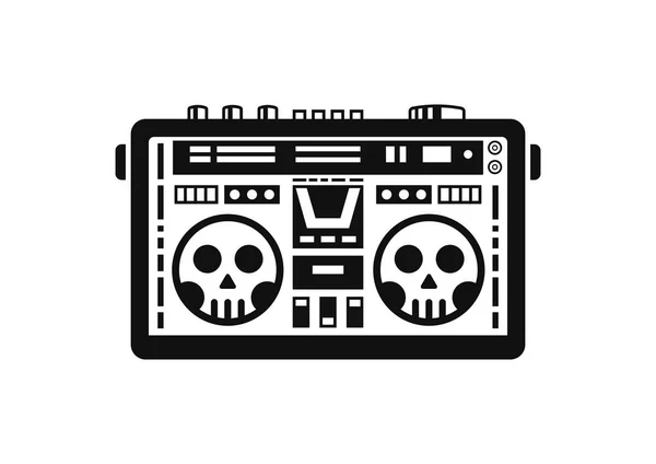 Schedel Boombox Retro Vectorillustratie Witte Achtergrond — Stockvector