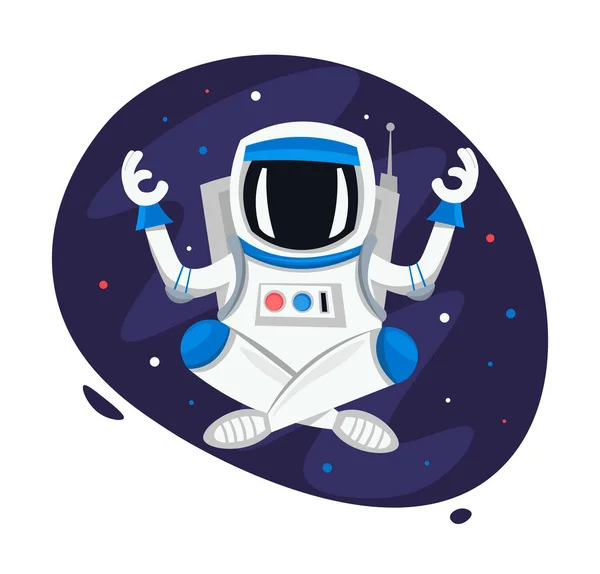 Yoga astronot lotus poz. Meditasyon kozmonot karikatür vektör çizim