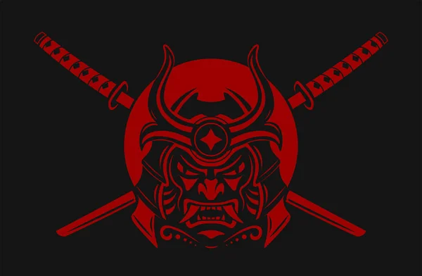 Amurai savaşçı ile Katana kılıcı. Samuray Japonca maske. Ronin. Vektör çizim.