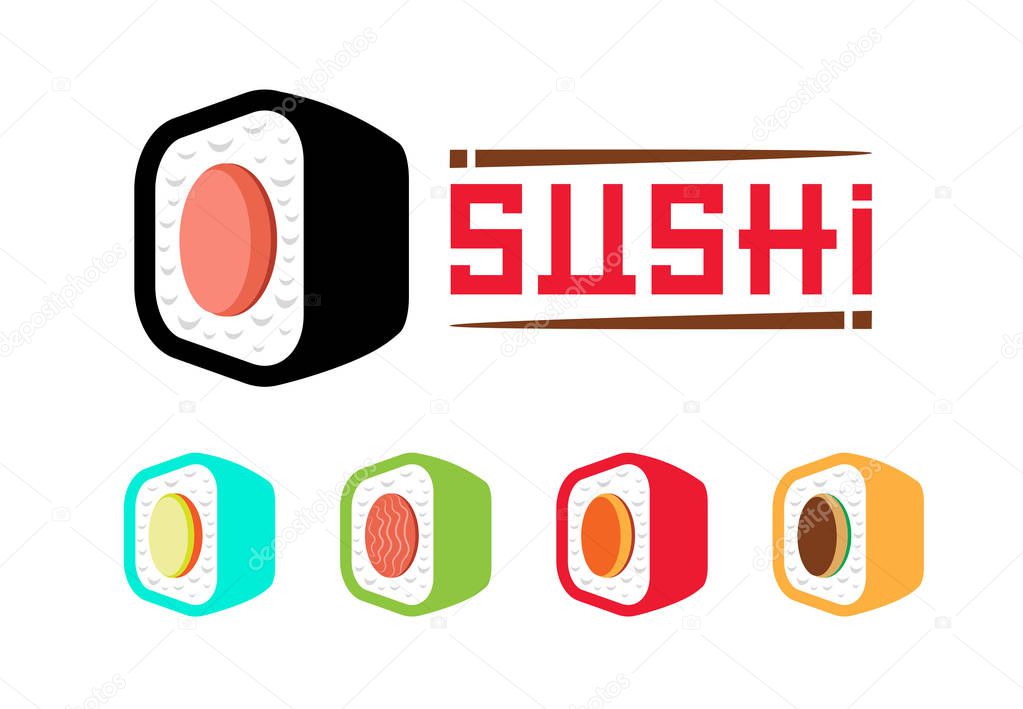 Sushi logo design. Japanese seafood restaurant food. Set sushi.