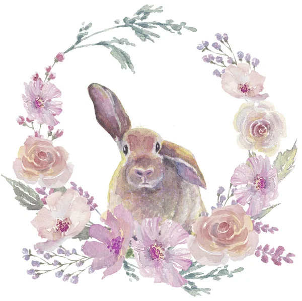 Lapin de Pâques couronne florale — Photo