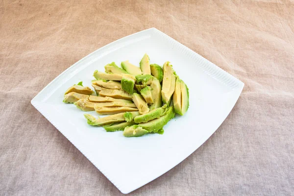 Ripe Fresh Avocado White Plate Natural Light — Stock Photo, Image