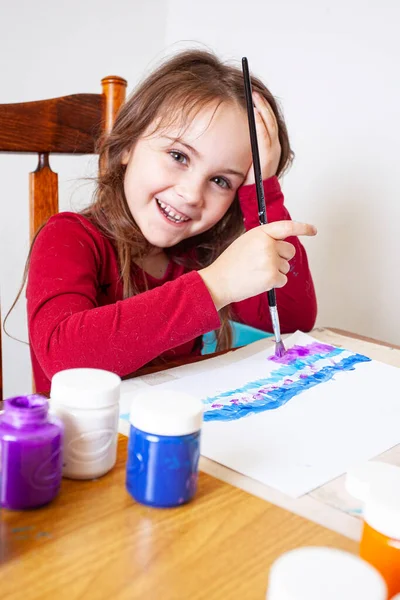 Beautiful Year Old Girl Does Her Homework — Stock Photo, Image