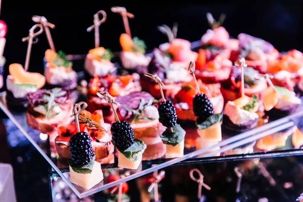 Tasty Decorated Cheese Bar Snacks Wedding Banquet Unusual Reception Newlyweds — Stock Photo, Image