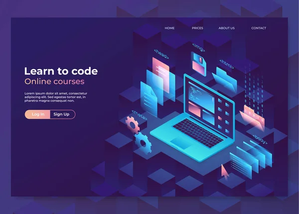 Landing Page Konzept Header Für Website Illustration Programmierung Und Programmierung — Stockvektor