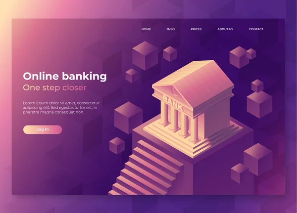 Online Bankacılık Açılış Sayfası Kavramı Geometrik Arka Plan Banka Izometrik — Stok Vektör