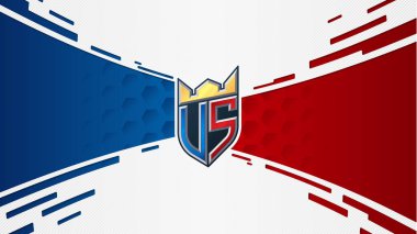 Ekran konsepti karşı. Vs etiket monogram taçla. Kırmızı ve mavi takım çatışma. Dinamik arka plan katmanlı kağıt dokusu ile. Eps10 vektör